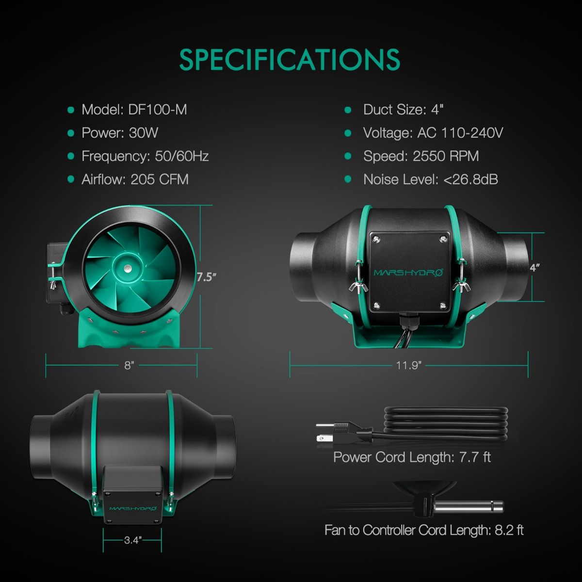 Mars Hydro iFresh 4-Inch Smart Inline Duct Fan and Carbon Filter Combo