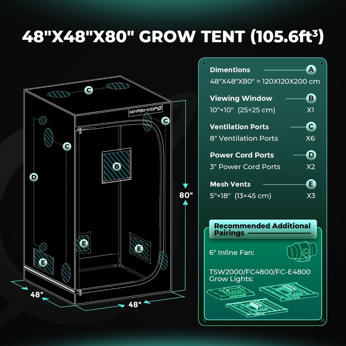 Mars Hydro TSW 2000 & 4'x4' Complete Grow Tent Kit with 6" iFresh Fan Kit