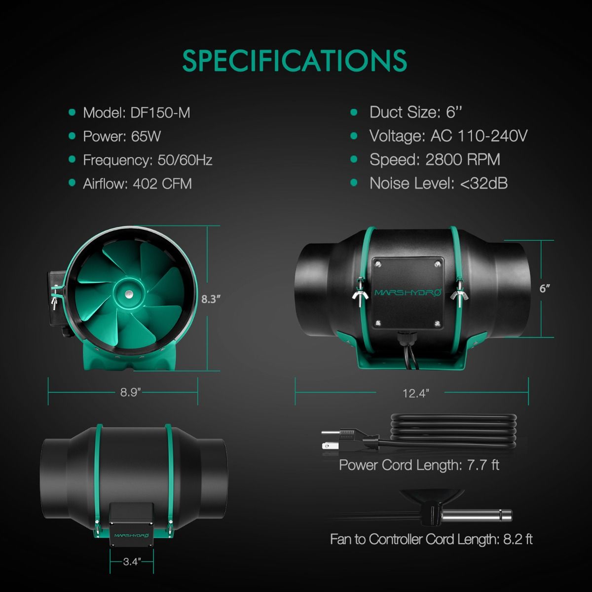 Mars Hydro iFresh 6-Inch Smart Inline Duct Fan and Carbon Filter Combo