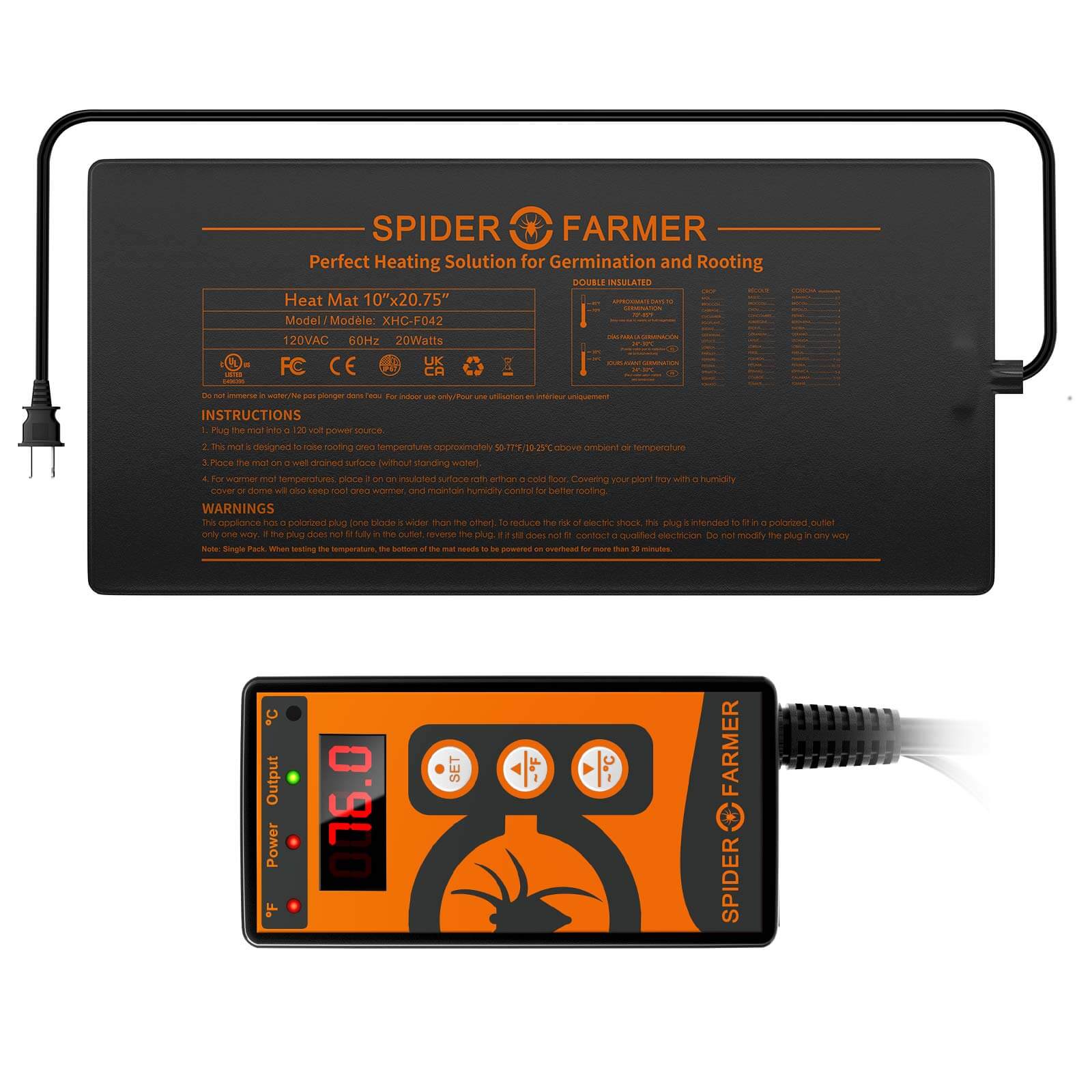 Spider Farmer® 10”X20.75” Seedling Heat Mat & Controller Set