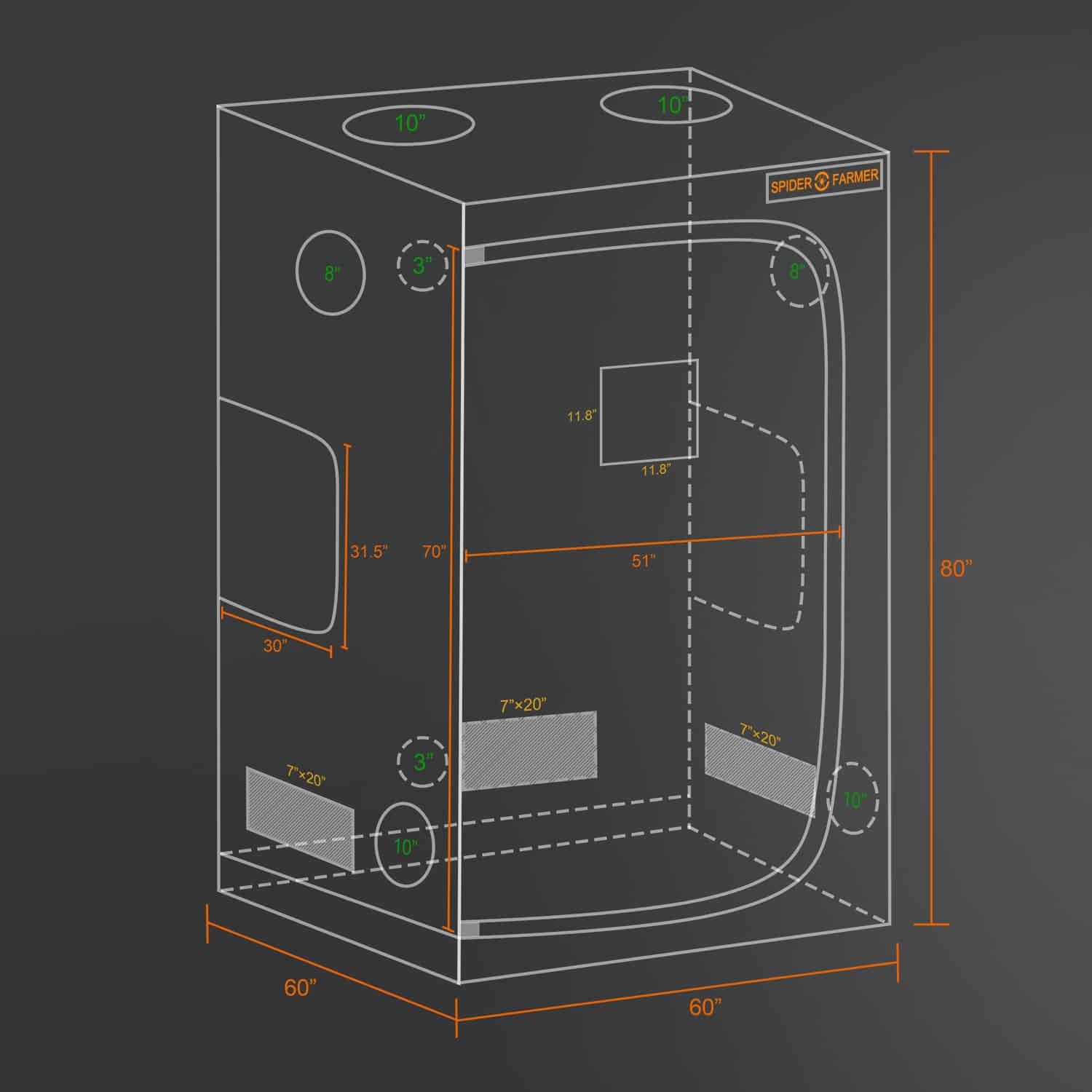 Spider Farmer® 5'x5'x6.5' Indoor Grow Tent 150cm x 150cm x 200cm