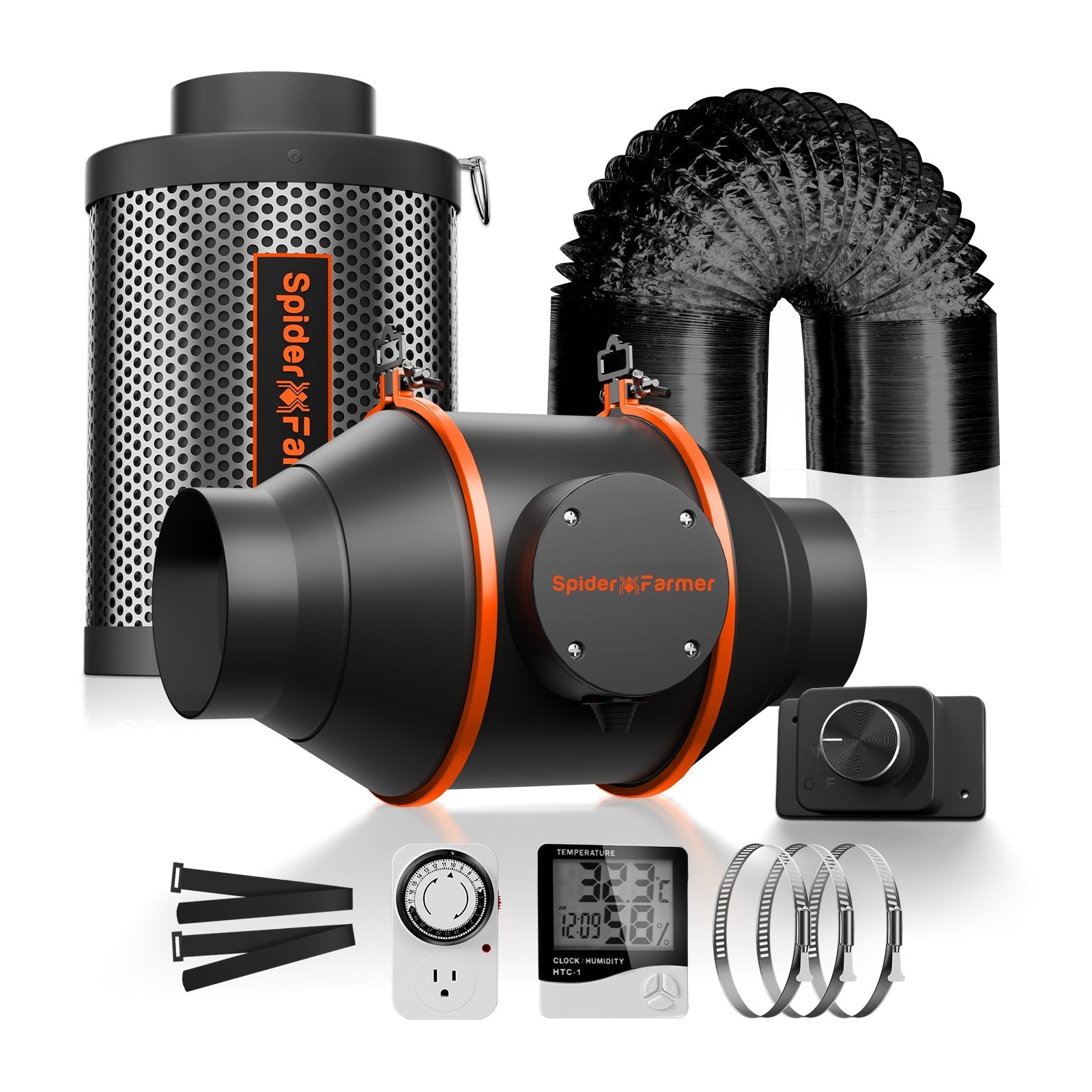 Spider Farmer® 4-Inch 205 CFM Inline Fan Kits with Speed Controller Grow Tent Ventilation System