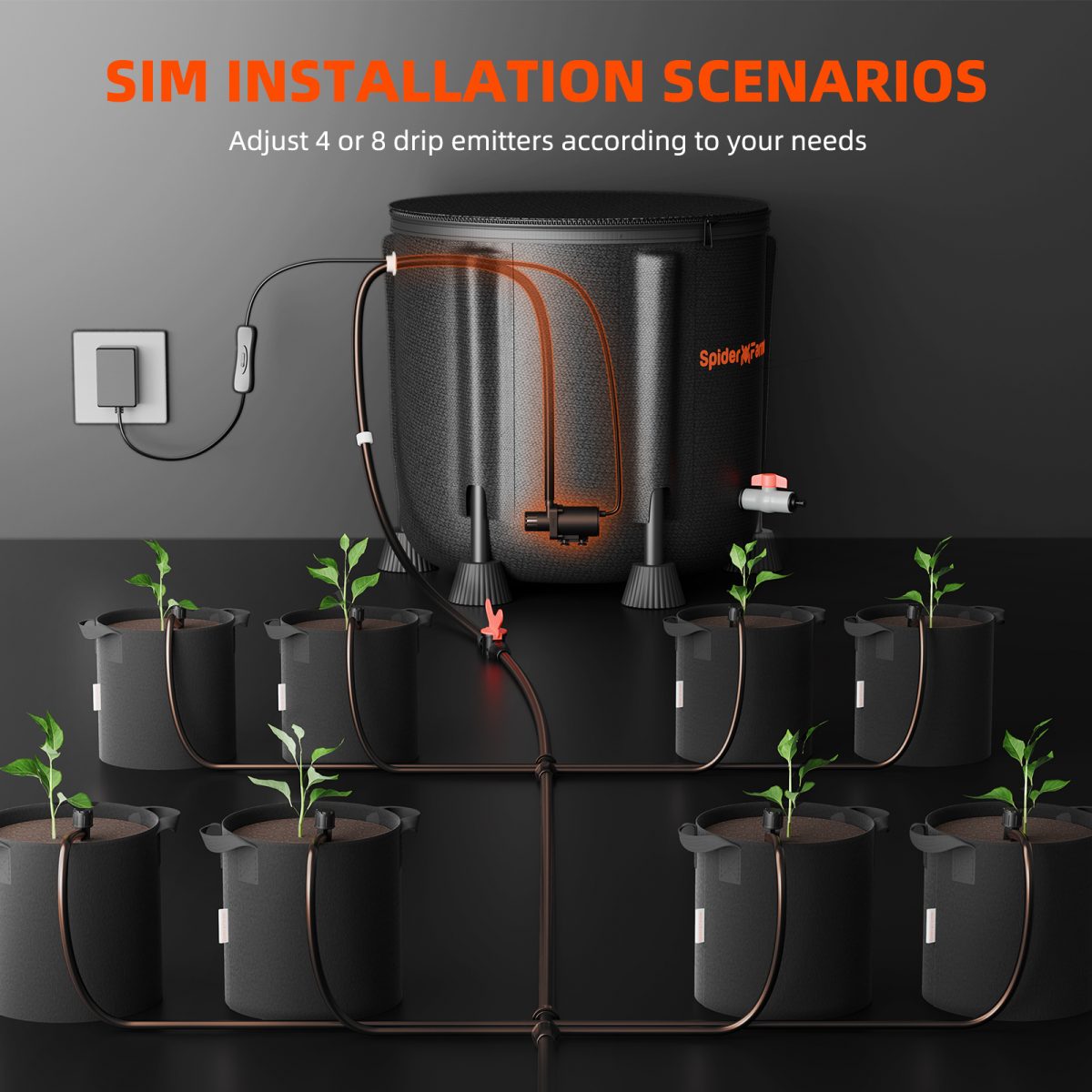 Spider Farmer Automatic Drip Irrigation System for Plants Water Pump with 8 Drip Emitters